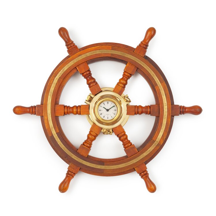 Штурвал корабельный с часами диаметр 45 см 
