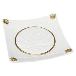 Декоративная Тарелка из фарфора с отделкой золотого цвета