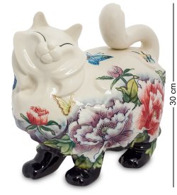 Статуэтка из фарфора Кошка в разноцветных цветах