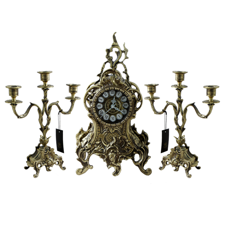 Часы каминные с канделябрами Дон Луиш, цвет антик Bello De Bronze BP-25050-A