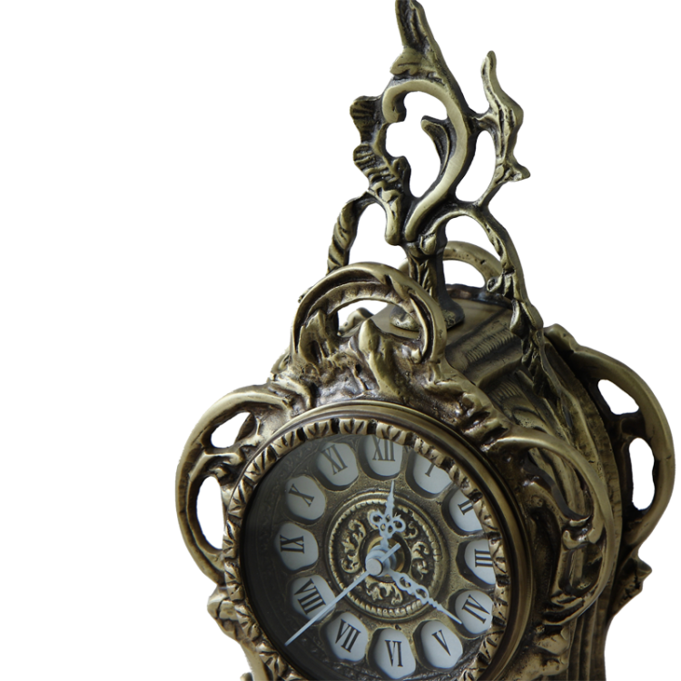 Часы каминные с канделябрами Дон Луиш, цвет антик Bello De Bronze BP-25050-A, фотография часов крупным планом