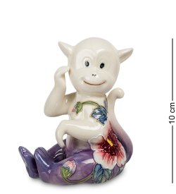 Статуэтка из фарфора Фиолетовая Обезьянка, роспись цветы