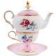 Чайная пара с чайником из фарфора Цветок Неаполя, розовая Pavone JK-127