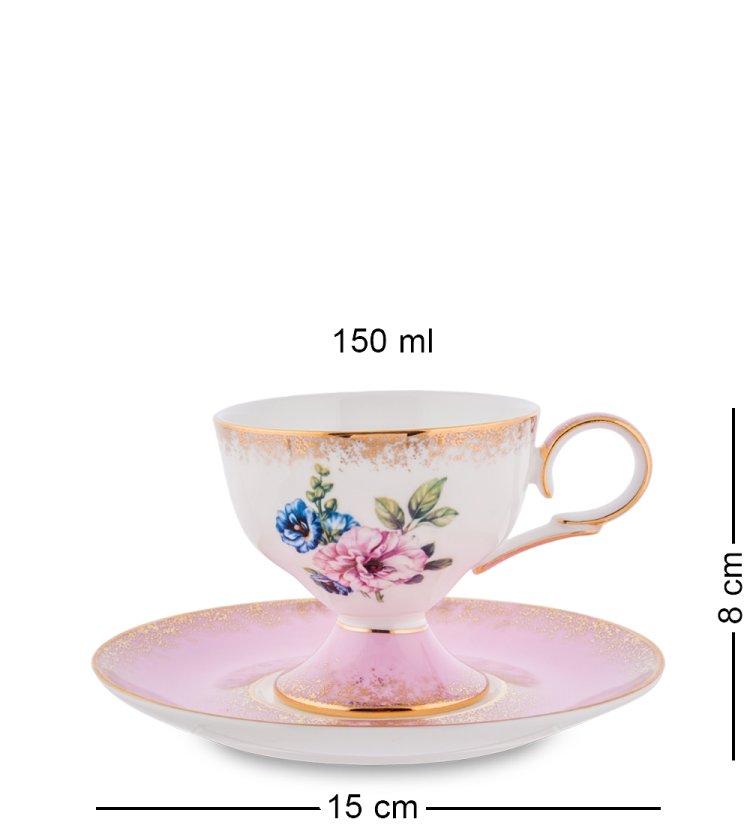 Чайная пара с чайником из фарфора Цветок Неаполя, розовая Pavone JK-127, фотография чайной пары