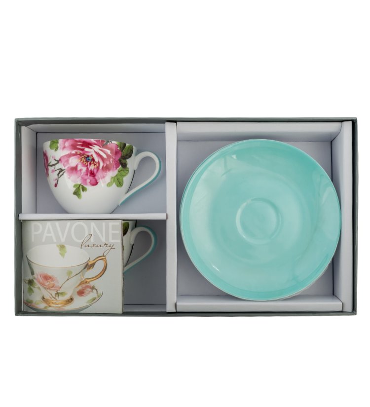 Чайный набор на 2 персоны из фарфора Тоскана Pavone JK-183, фотография в упаковке