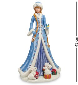 Статуэтка из керамики Снегурочка с кроликами и подарками