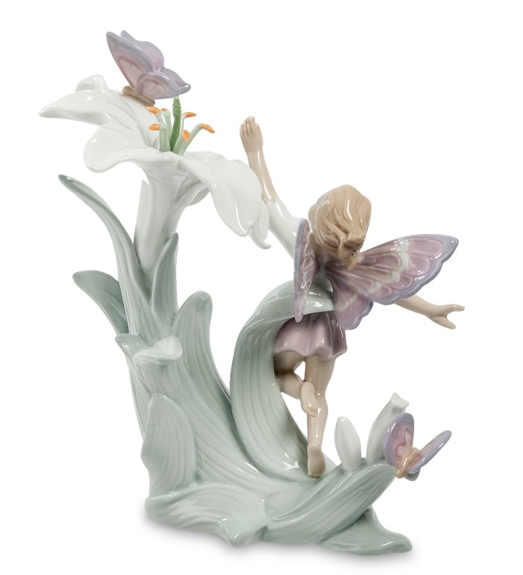Фигурка из фарфора Цветочная фея с бабочкой Pavone JP-22/23, фотография сбоку