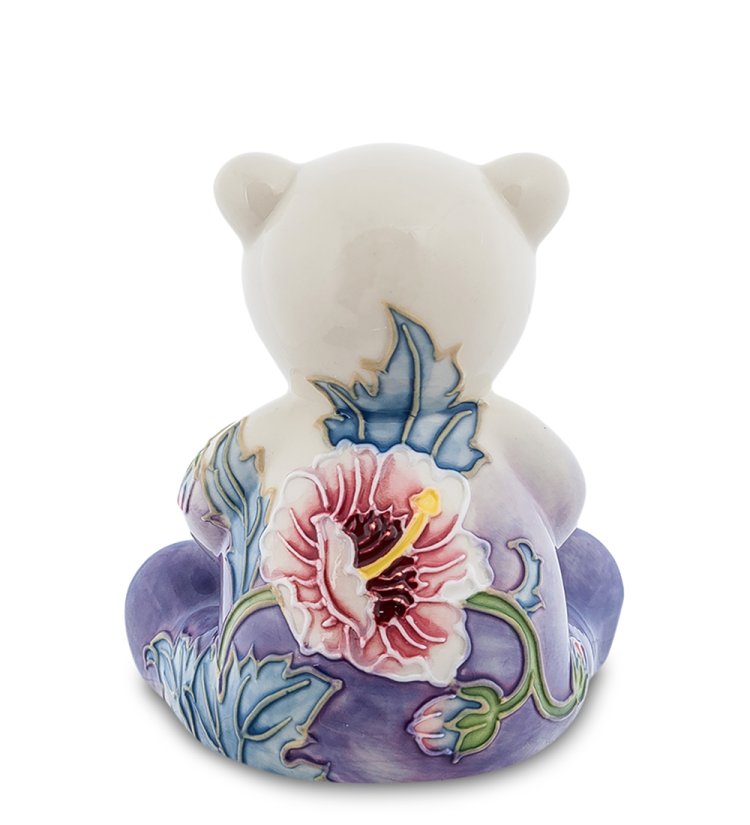 Фигурка из фарфора синий Медвежонок с цветами Pavone JP-98/48, фотография со спины