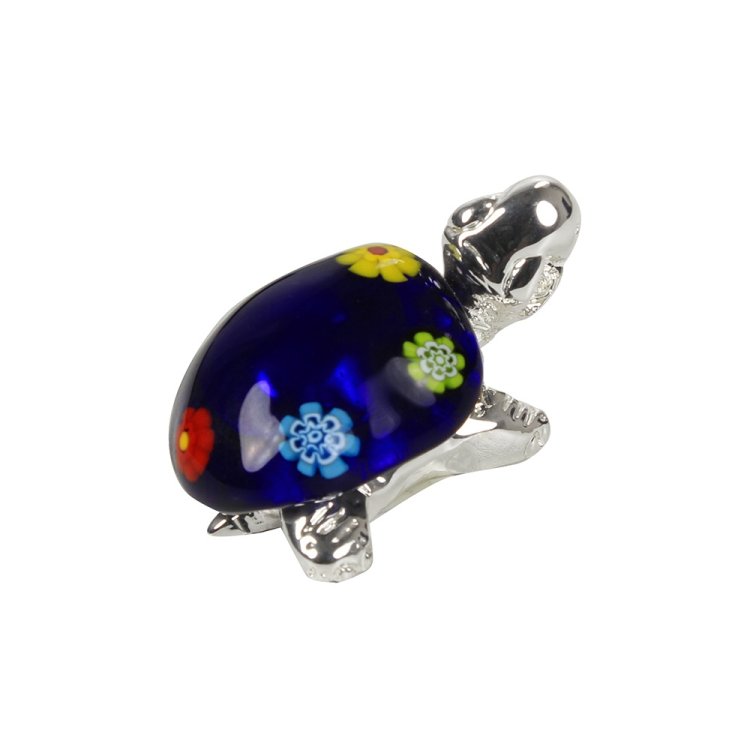 Статуэтка Черепашка синяя с цветочками