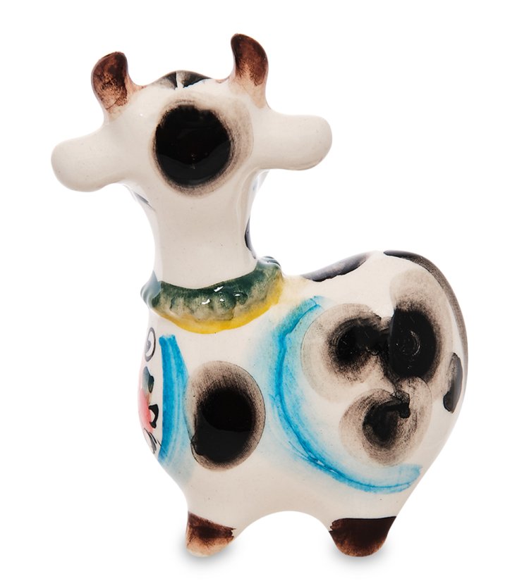 Статуэтка Корова с колокольчиком Символ 2021 года Цветная гжель ГЛ-655, фотография со спины