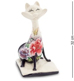 Статуэтка из фарфора Сытый кот с цветами и бабочкой