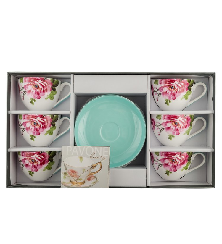 Чайный набор на 6 персон из фарфора Тоскана Pavone JK-184, фотография в упаковке