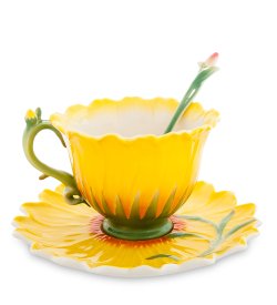 Чайная пара из фарфора с ложечкой Подсолнух