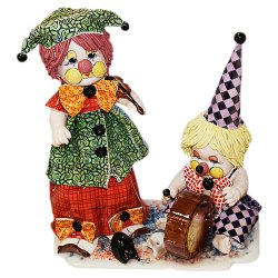 Статуэтка из фарфора Дуэт: клоун - скрипач и клоун - барабанщик