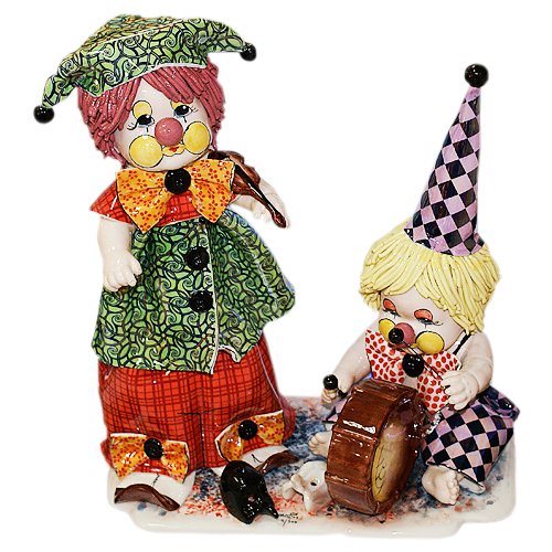 Статуэтка из фарфора Дуэт: клоун - скрипач и клоун - барабанщик