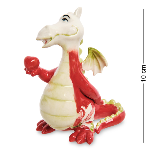 Статуэтка из фарфора Красный дракон с яблоком Pavone JP-41/13, вид профиль