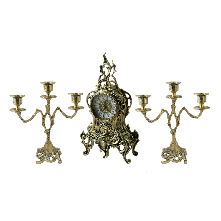 Часы Ласу каминные с канделябрами, золотые Bello De Bronze BP-25038