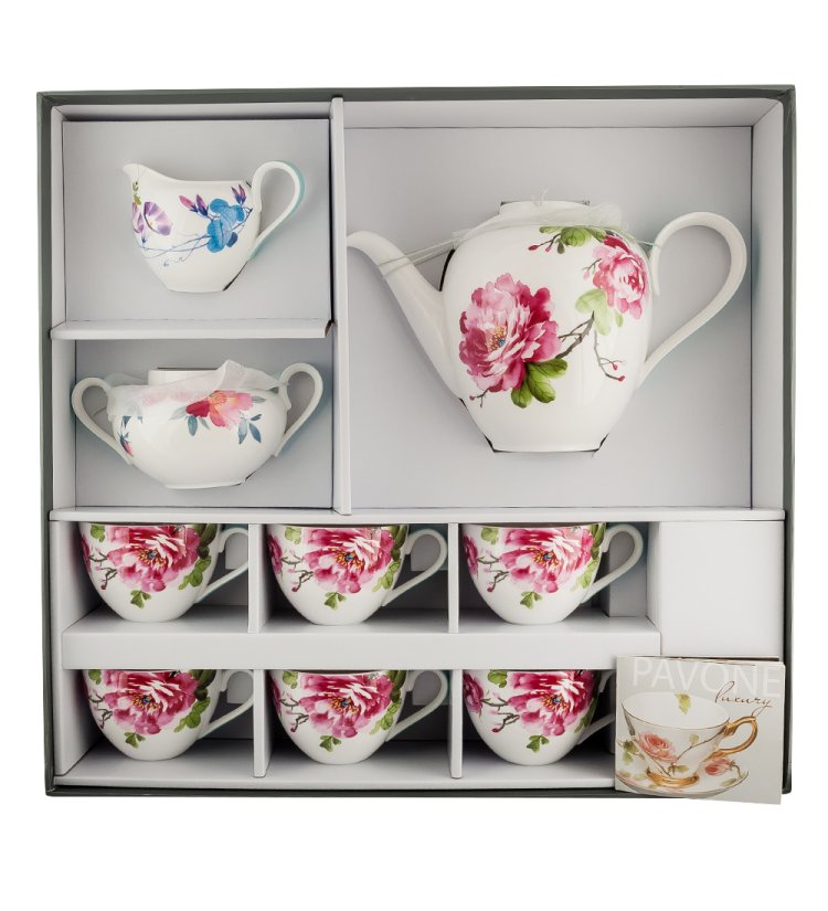 Чайный сервиз на 6 персон из фарфора Тоскана Pavone JK-185, фотография упаковки