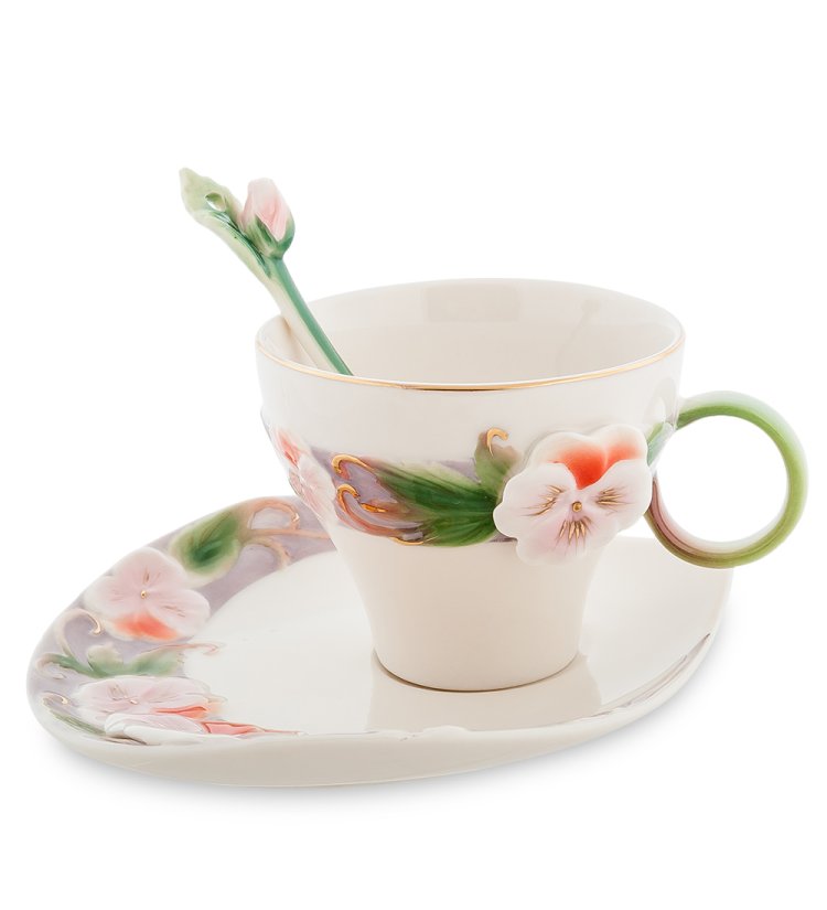 Чайная пара из фарфора с ложечкой Виола Pavone FM-59/ 3