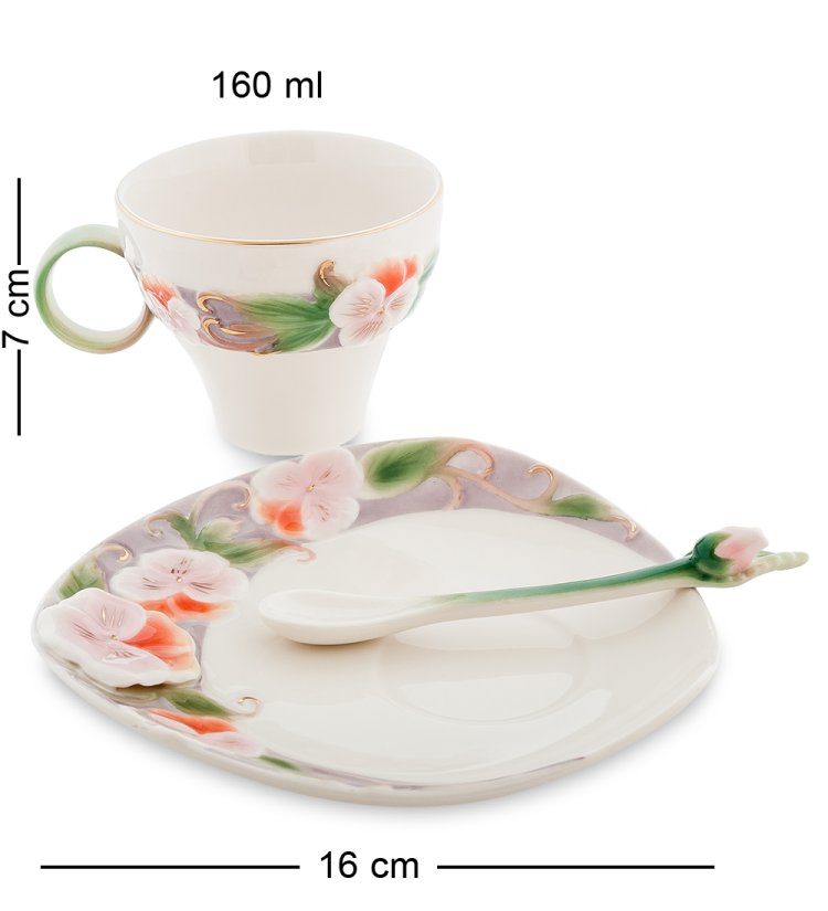Чайная пара из фарфора с ложечкой Виола Pavone FM-59/ 3, фотография сбоку