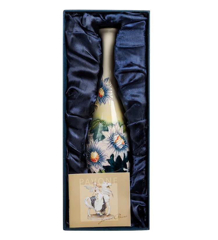 Узкая ваза из фарфора для цветов Хризантема Pavone JP-98/20, фотография в упаковке