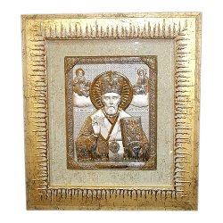 Декоративное панно Николай Чудотворец в рамке золотого цвета
