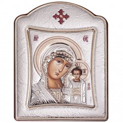Икона Казанская в серебряной рамке, Размер 11x15 см