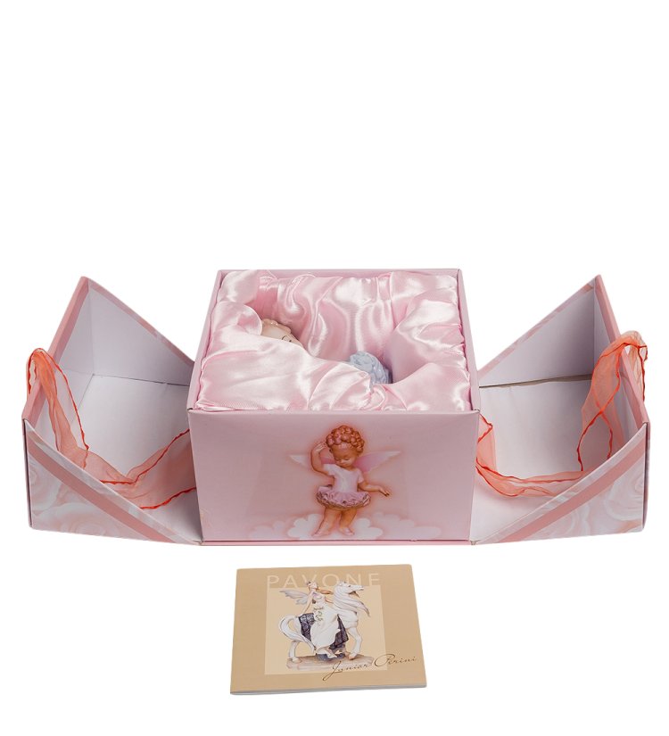 Статуэтка из фарфора Балерина ангелочек в голубом платье Pavone JP-27/ 10, фотография в упаковке