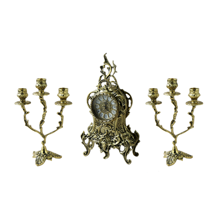 Каминные часы с канделябрами Боско, золотые Bello De Bronze BP-25046