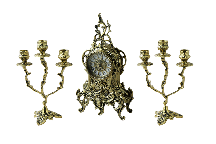 Каминные часы с канделябрами Боско, золотые Bello De Bronze BP-25046, фотография 2