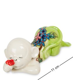 Статуэтка из фарфора Лежащая Обезьянка с цветком
