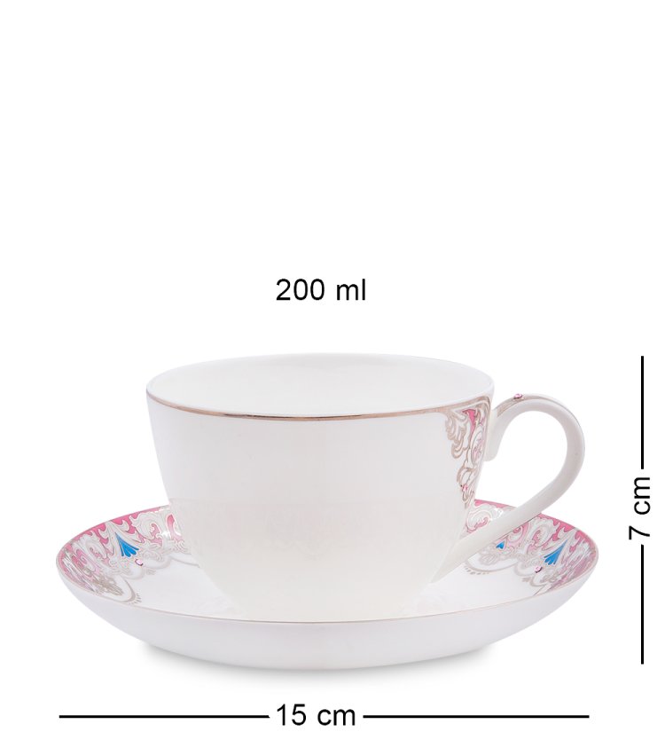 Чайный набор на 4 персоны из фарфора Каприз Примадонны Pavone JK- 03, фотография чайной пары