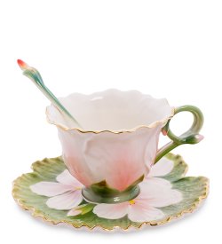 Чайная пара из фарфора с ложечкой Герань