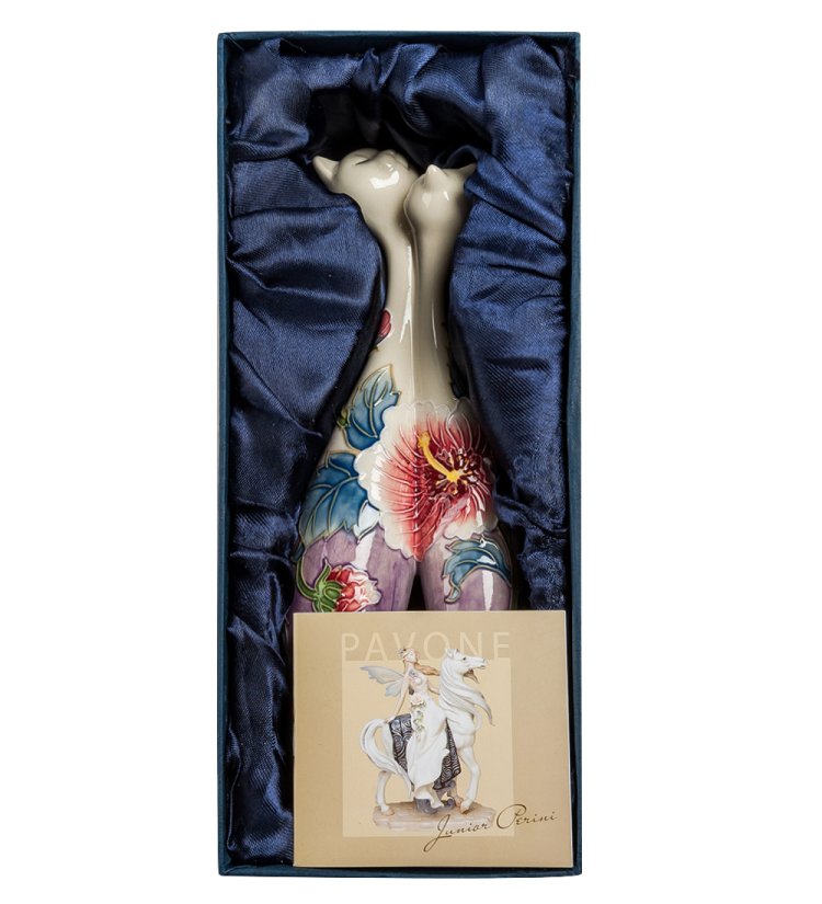 Ваза для цветов из фарфора Парочка кошек Гибискус Pavone JP-98/26, фотография в упаковке