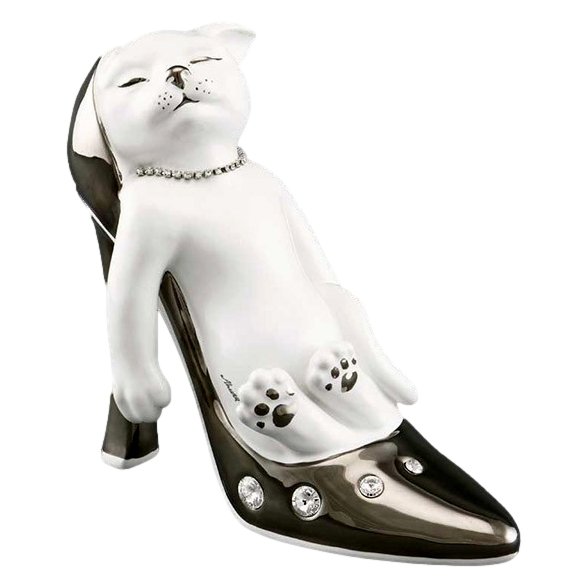 Статуэтка белый Котёнок в платиновой туфле