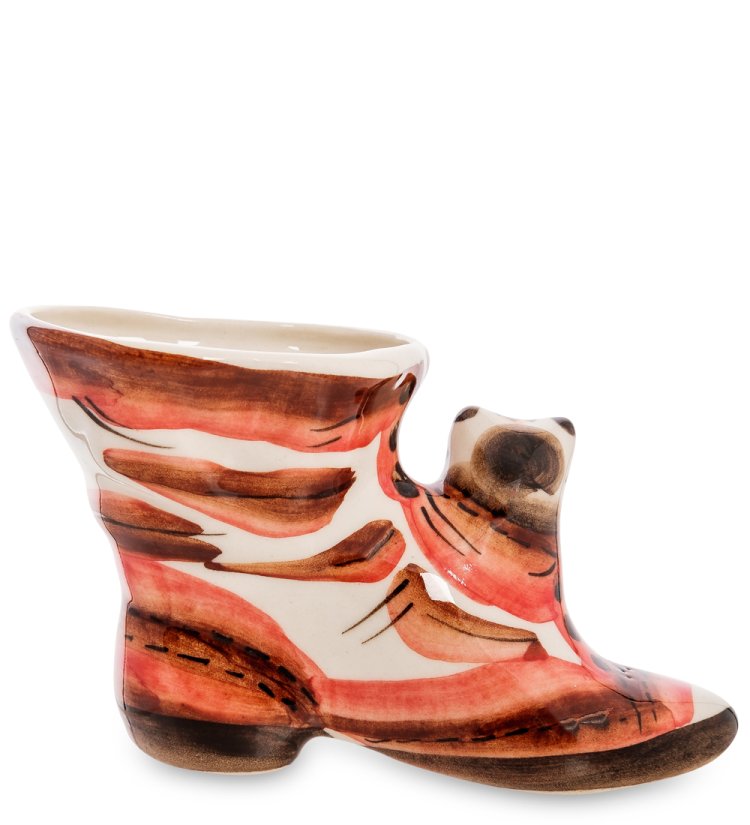 Статуэтка Сапожок с котиком Цветная гжель ГЛ-575, фотография сбоку