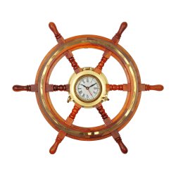 Штурвал корабля с часами деревянный 45 см