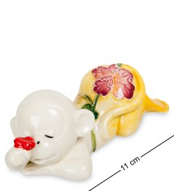 Статуэтка из фарфора Желтая Лежащая Обезьянка с цветком