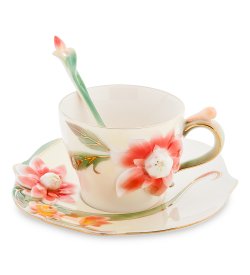 Кофейная пара из фарфора с ложечкой Георгин