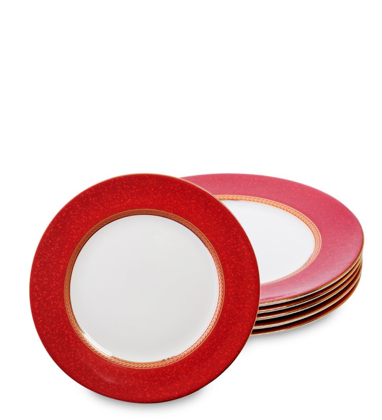 Набор из 6-ти тарелок из фарфора Элегантность, красные Pavone JK-240