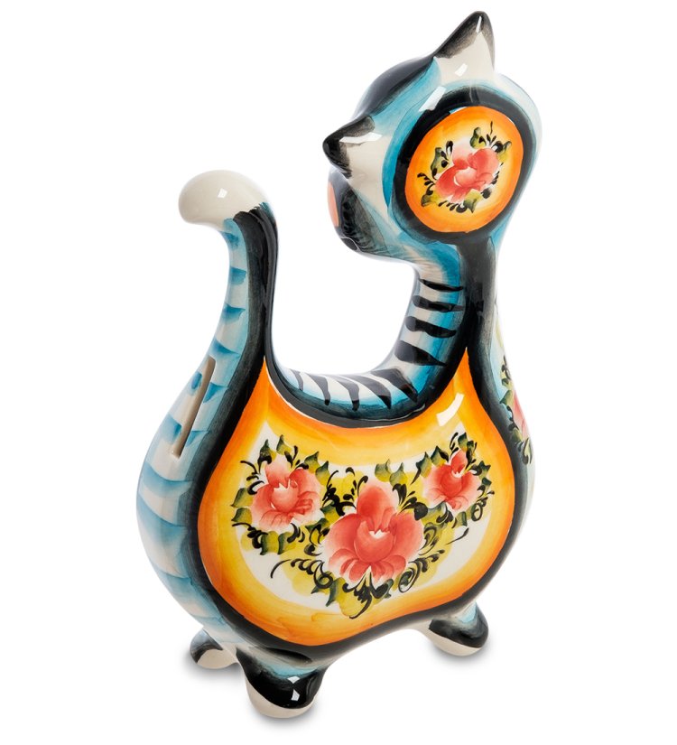 Копилка Кот Ватрушка Цветная гжель ГЛ-515, фотография сбоку