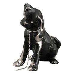 Статуэтка из керамики Щенок, черный с платиновым декором
