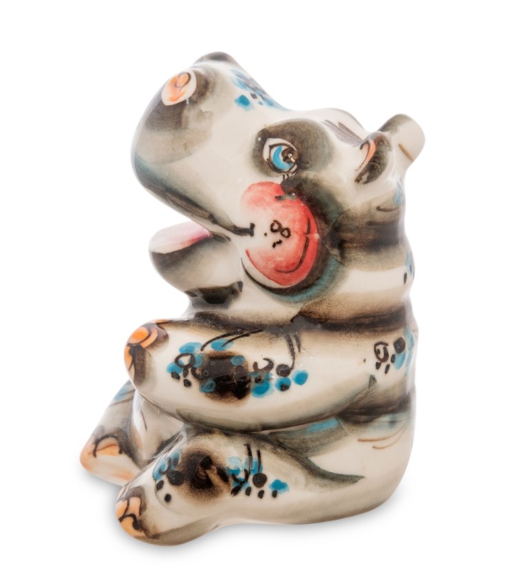 Фигурка Бегемот Цветная гжель ГЛ-577, фотография сбоку