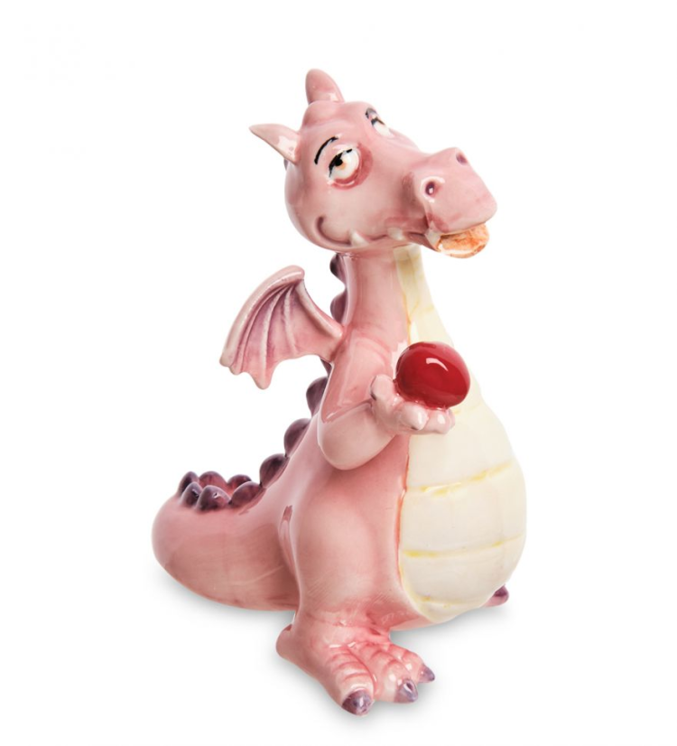 Статуэтка из фарфора Розовый дракон с яблоком Pavone JP-41/16