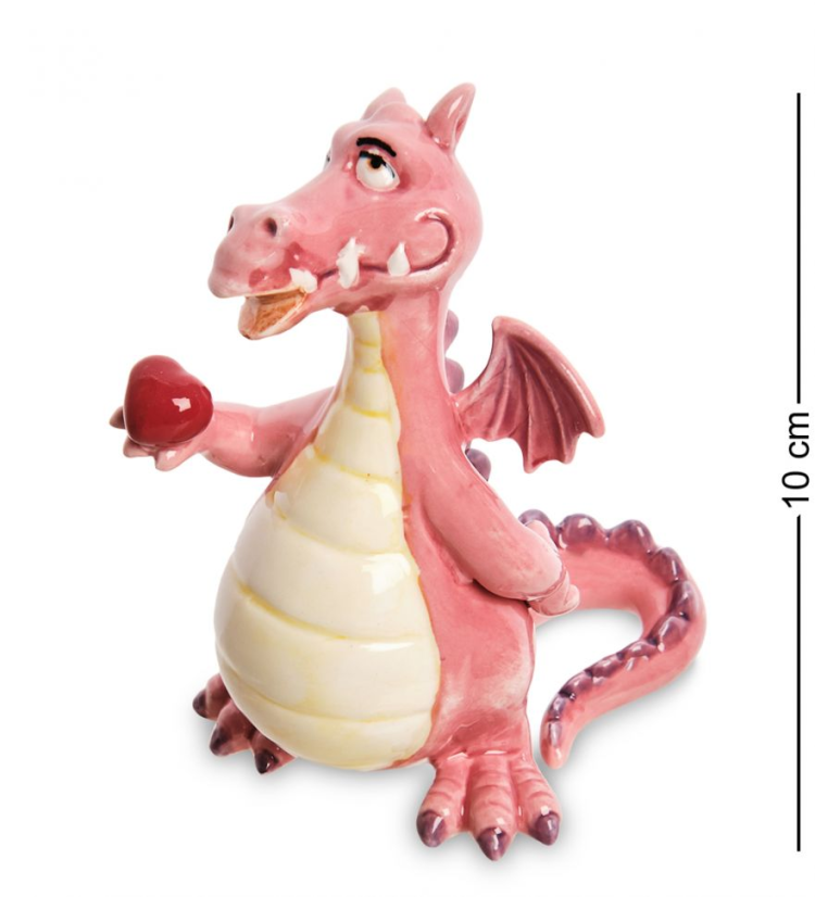Статуэтка из фарфора Розовый дракон с яблоком Pavone JP-41/16, вид профиль