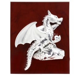 Панно Дракон на скале, посеребрение матовое
