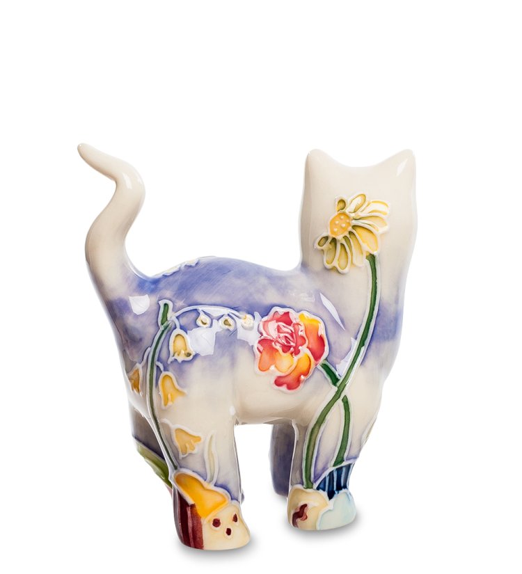 Статуэтка из фарфора Мартовский котенок в цветочках Pavone JP-11/ 52, фотография с боку
