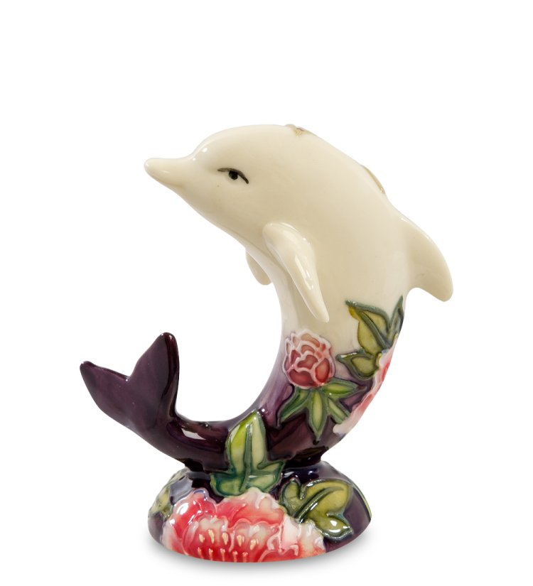 Статуэтка из фарфора дельфин, роспись Гвоздика Pavone JP-44/13, фотография сбоку