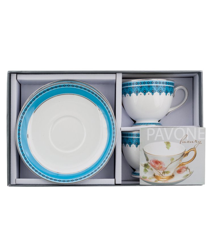Чайный набор на 2 персоны из фарфора Византия Pavone JK-189, фотография в упаковке