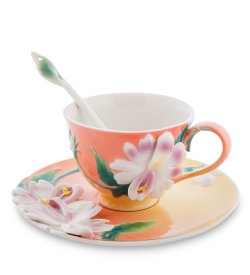 Чайная пара из фарфора с ложечкой Сальпиглоссис